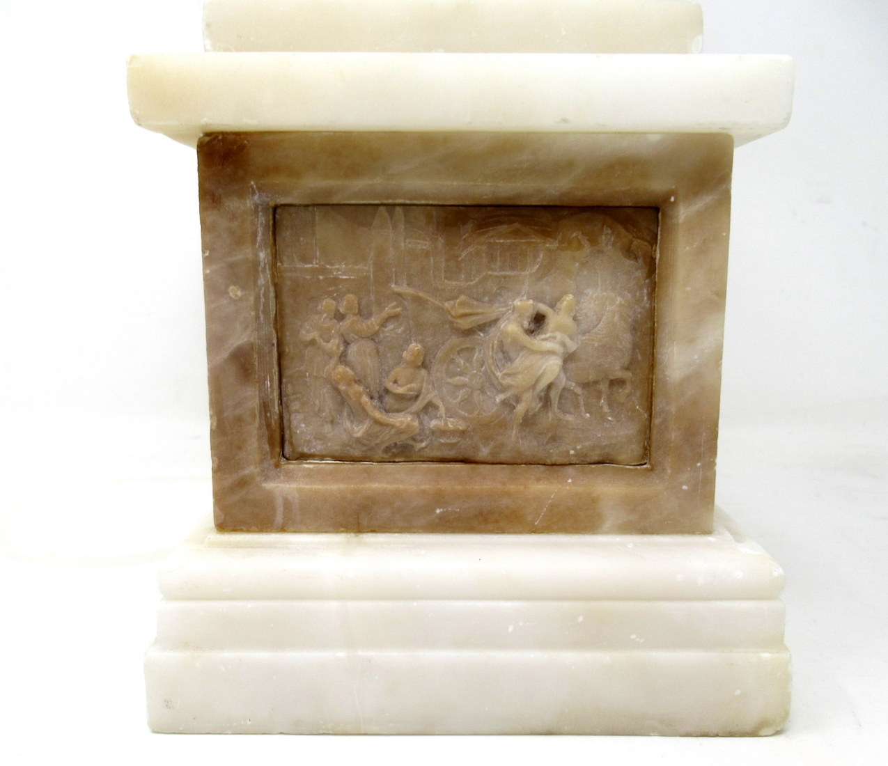 109. Antique Alabaster Bust Figure Wearing Bonnet Classical Scene French Italian 19Ct - Image 8