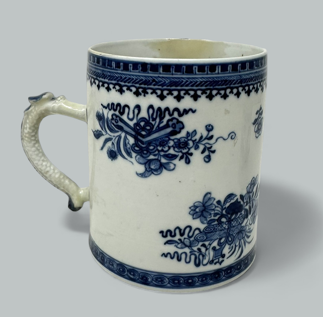 771. Antique Chinese Export Blue White Qing Dynasty Beer Tankard Childs Mug 18th Cent - Image 3