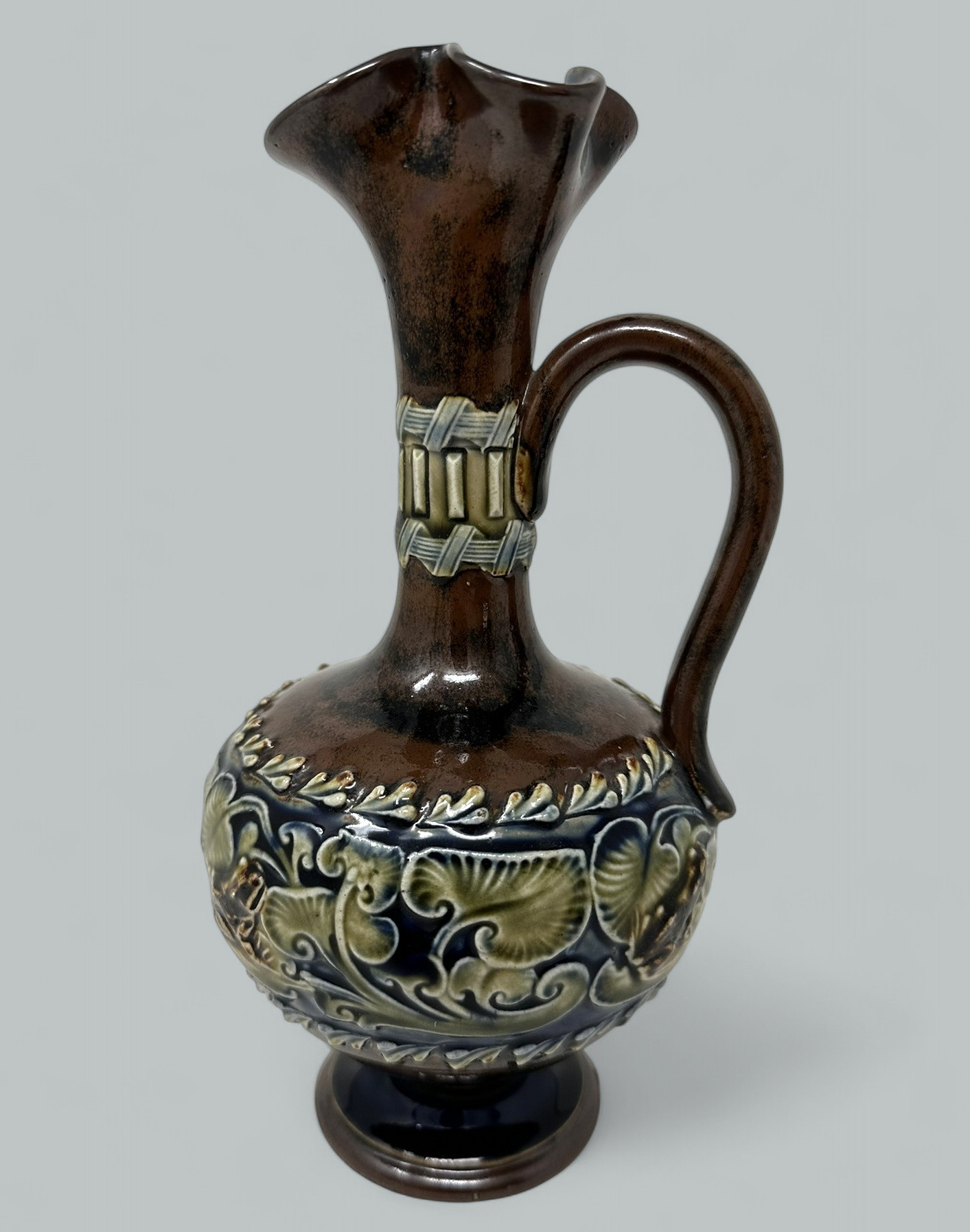 128. Antique Pair English Porcelain Royal Doulton Art Nouveau Ewers Pitchers Urns - Image 3