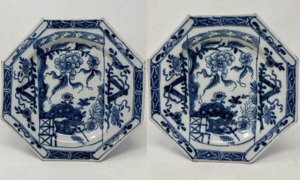 721. Pair Antique Irish Dublin Delftware Blue White Charger Plate Delamain Ireland