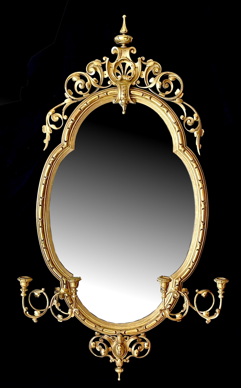 962. Antique Carved Giltwood Girondelle Mirror