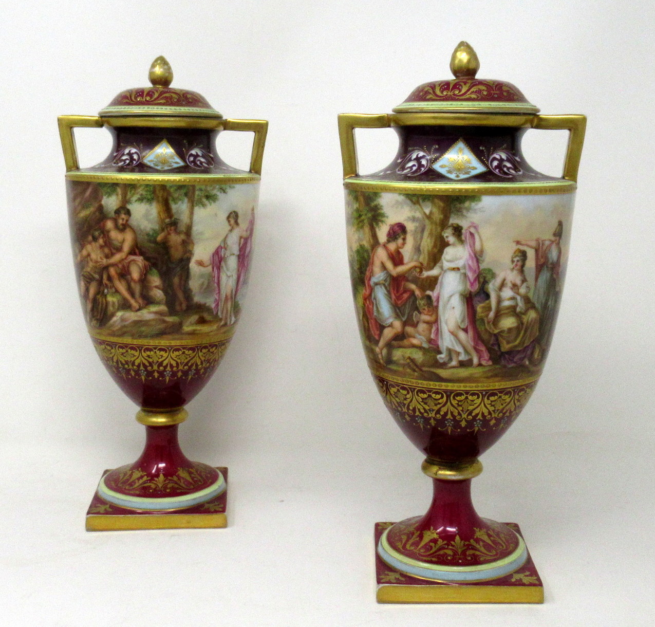 933. Antique Pair Austrian Royal Vienna Mythological Hand Painted Vases Urns A Heer - Image 2