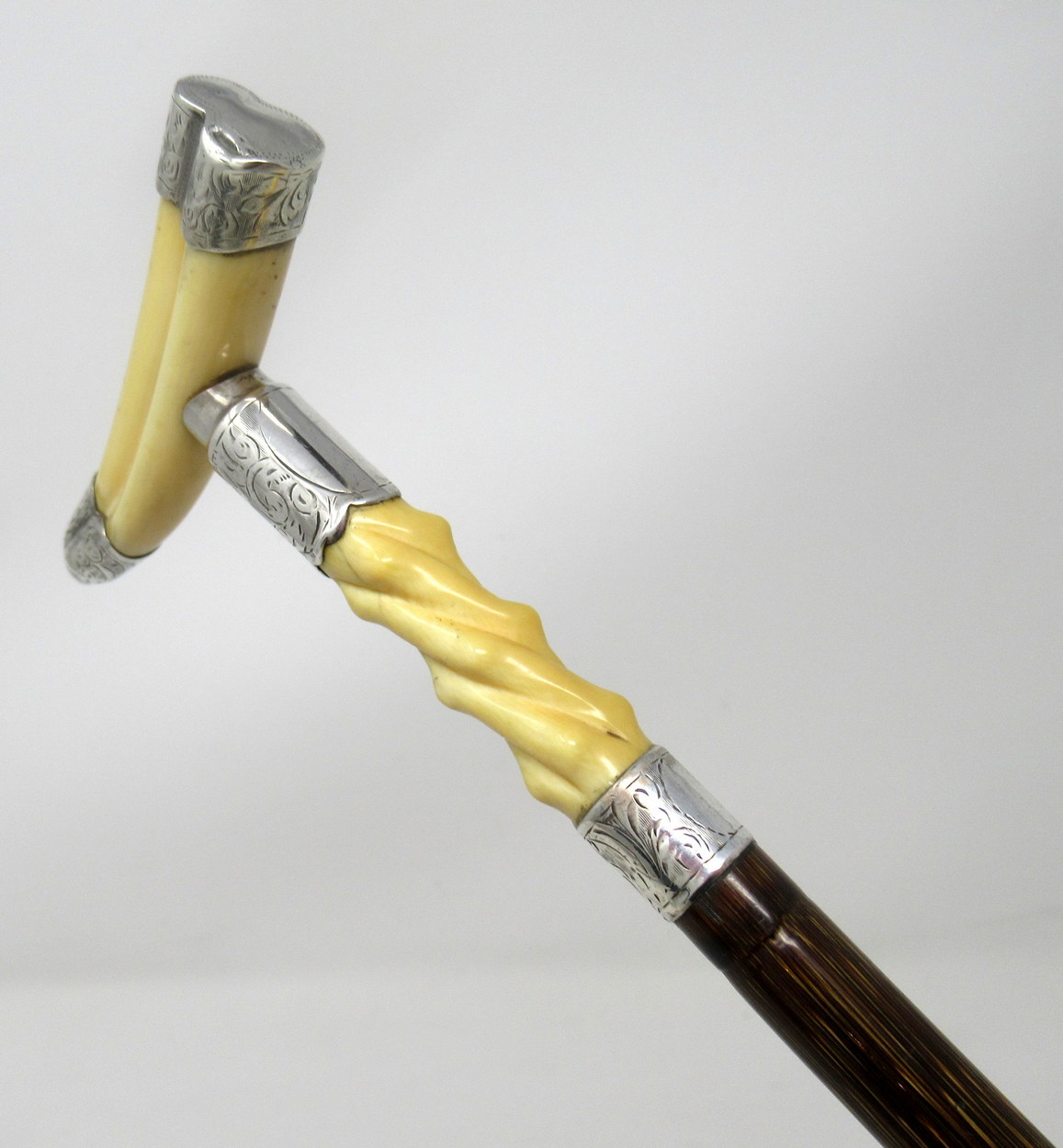 806. Superb Silver Mounted Ivory Boar Tusk Walking Cane Silver Hallmark 1904 - Image 4