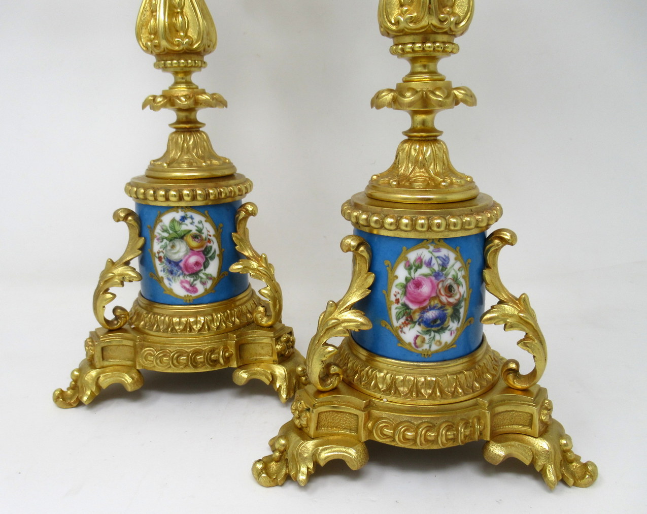 391. Antique Pair French Sevres Porcelain Ormolu Gilt Bronze Candlesticks Candelabra - Image 8