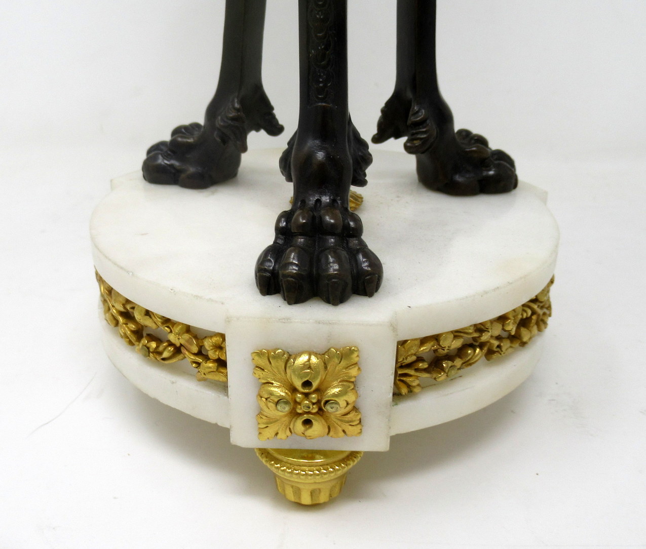 684. Antique Pair of French Ormolu Gilt Bronze White Cream Marble Urns Table Lamps - Image 15