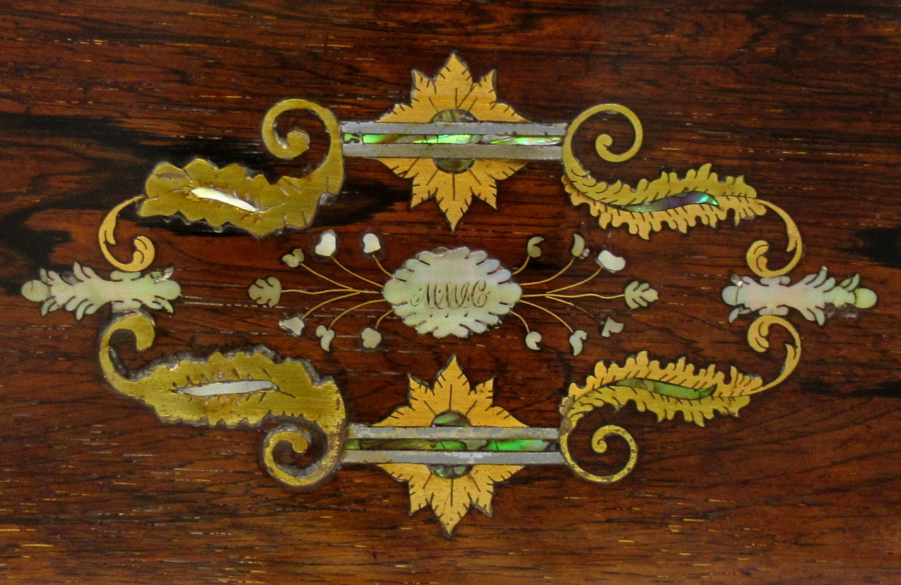 722. Irish Mahogany Mother of Pearl Writing Slope Box by Austins Dublin, circa 1860 - Image 8