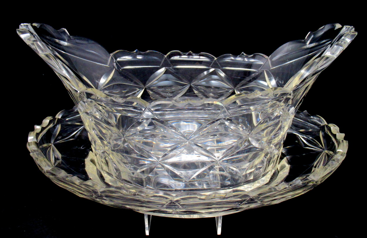 897. Rare Irish Hand Cut Crystal Fruit Bowl With Undertray Waterford or Belfast 1800