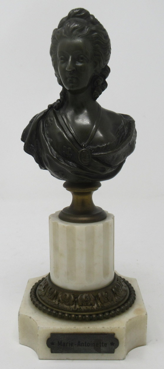 859. Fine Pair Grand Tour French Marble Bronze Busts Marie Antoinette Louis XVI 19Ct - Image 3