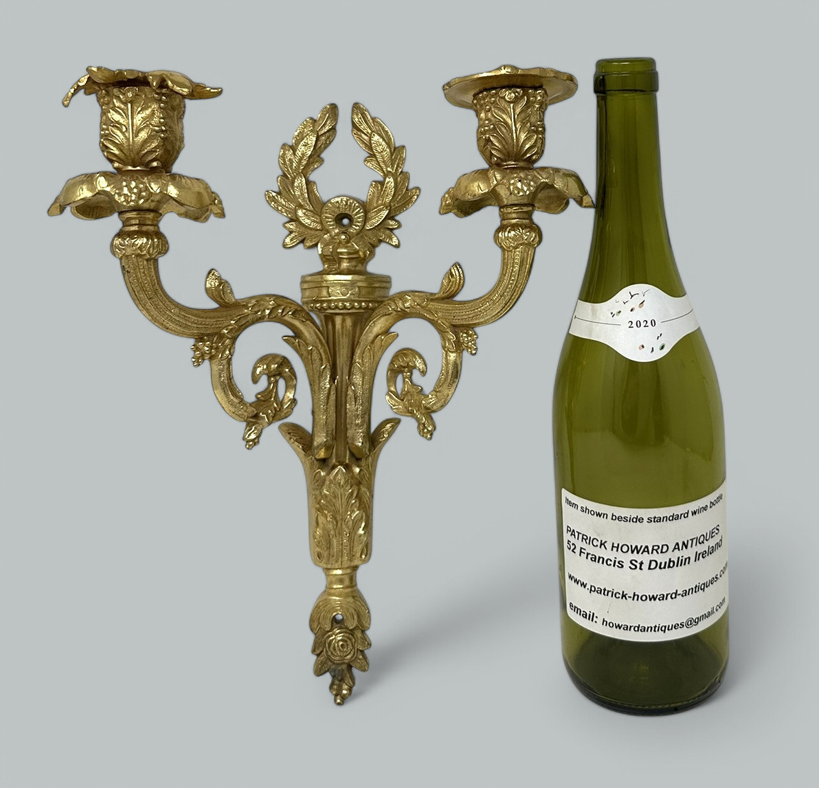 625. Antique Single Ormolu Gilt Bronze Twin Light Wall Candle Sconce Applique 19th Ct - Image 10