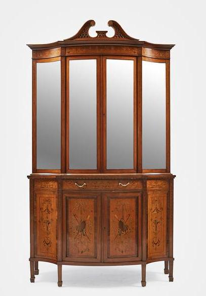 350. Superb Edwardian Inlaid Satinwood Display Cabinet Stamped Edwards and Roberts