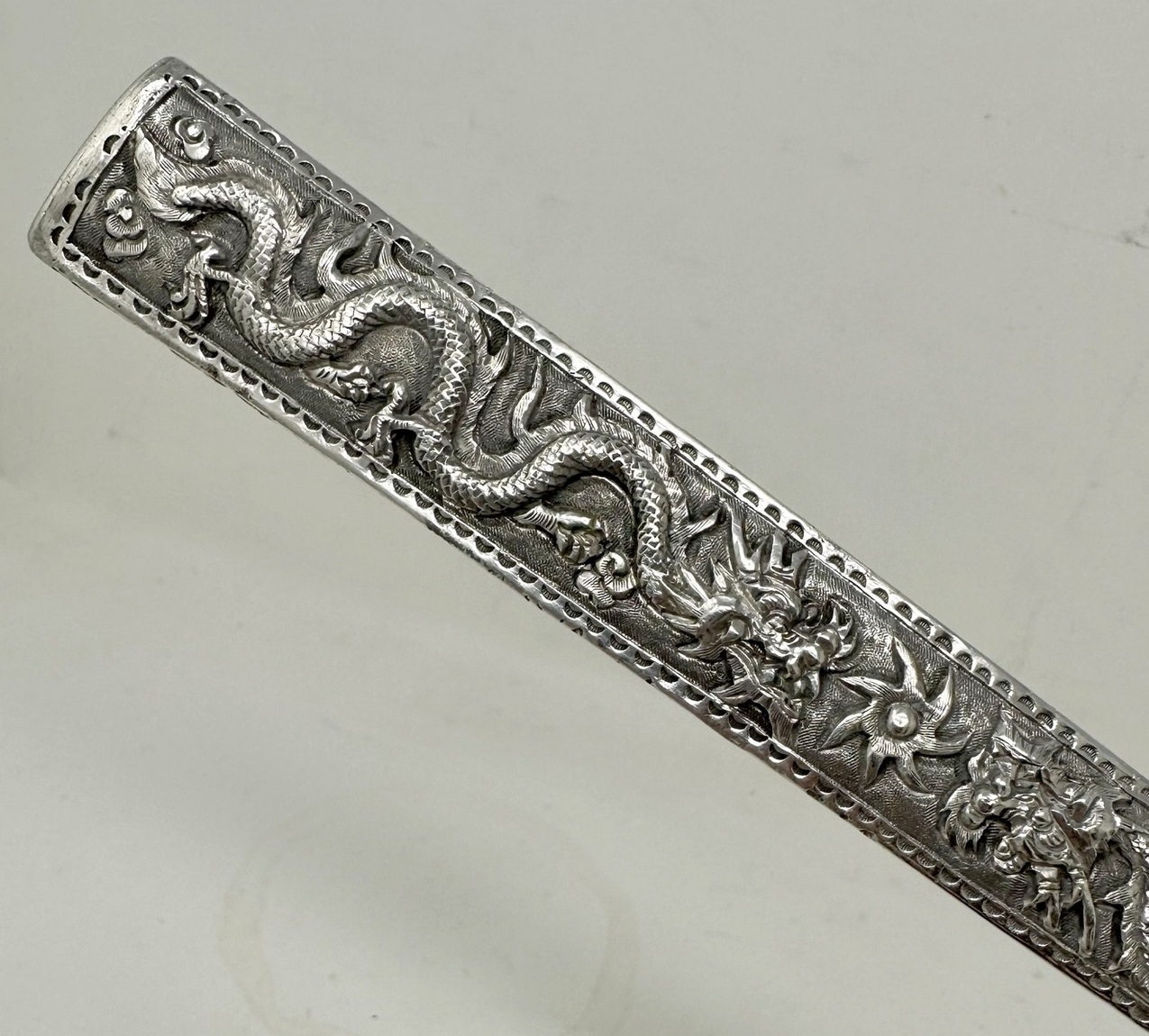 325. Antique Asian Chinese Sterling Silver Lady's Walking Swagger Stick Cane Dragons - Image 8