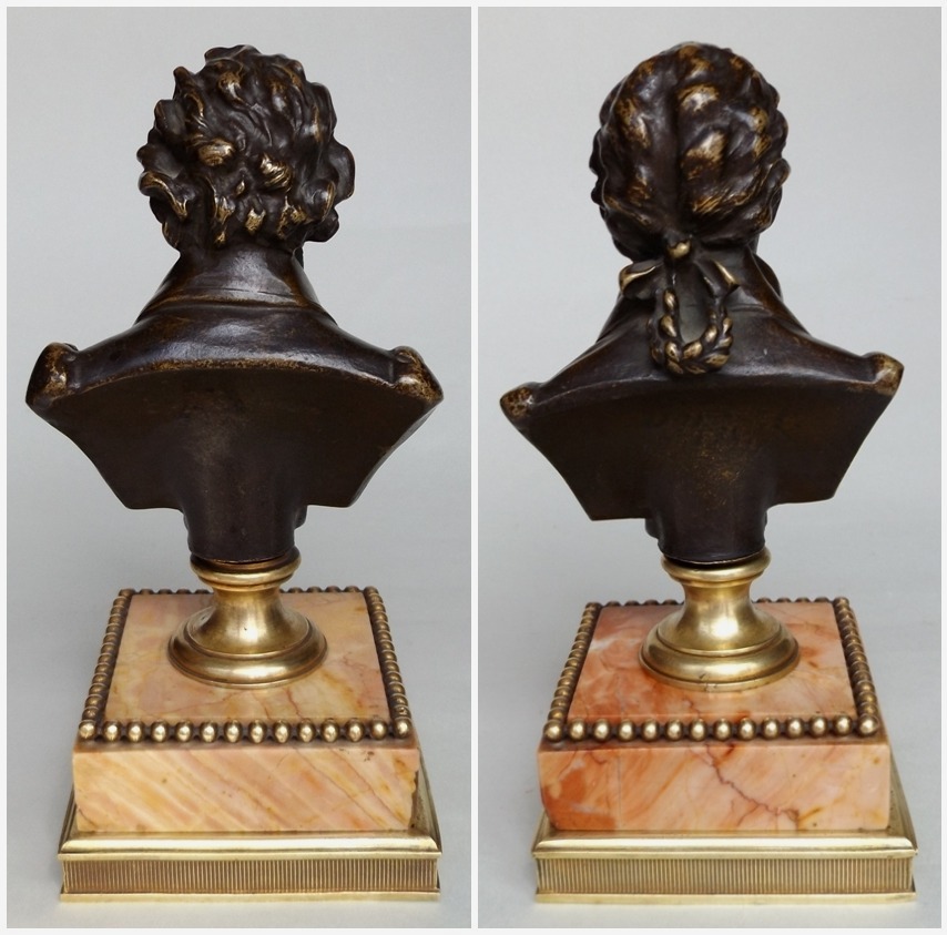 785. Fine Pair Grand Tour French Bronze Busts MOZART and BEETHOVEN Sienna Marble 19Ct - Image 2