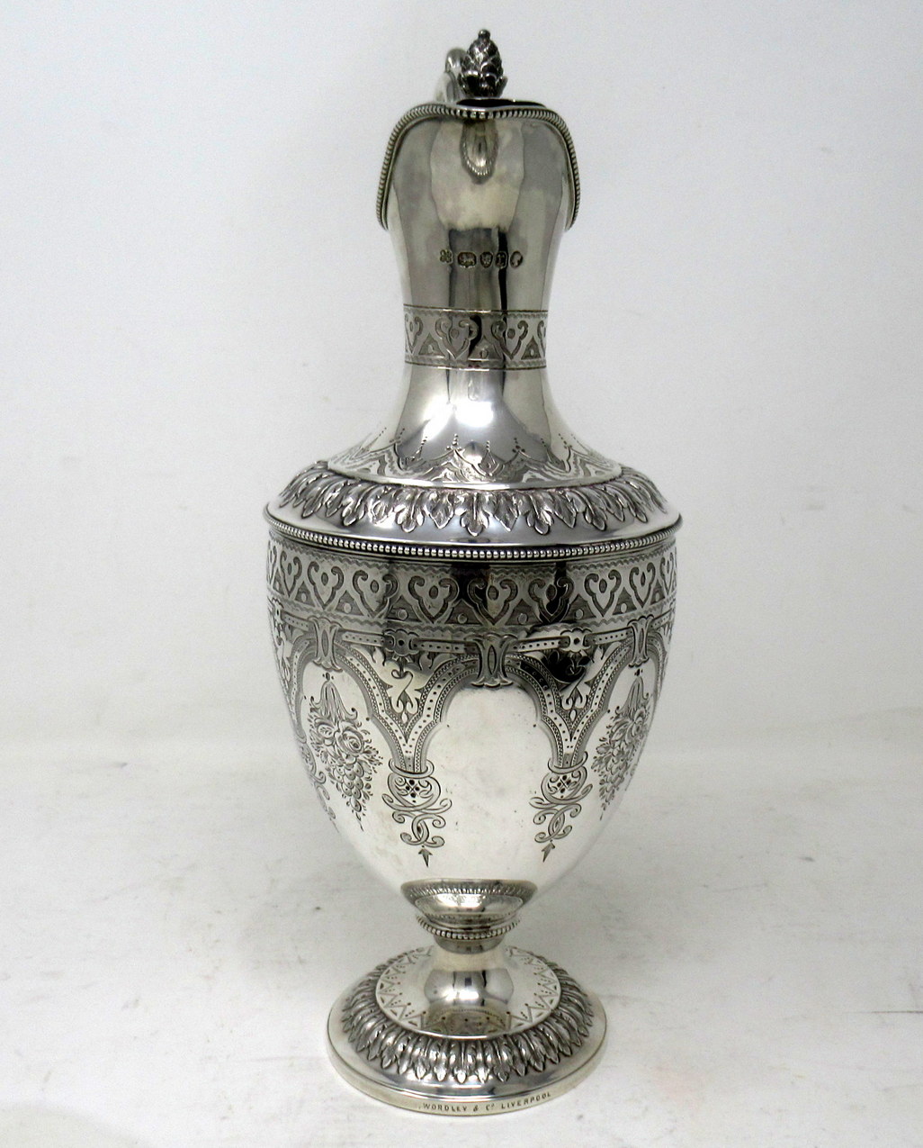 865. Antique Victorian English Sterling Silver Gilt Wine Ewer Claret Jug Pitcher 1872 - Image 5