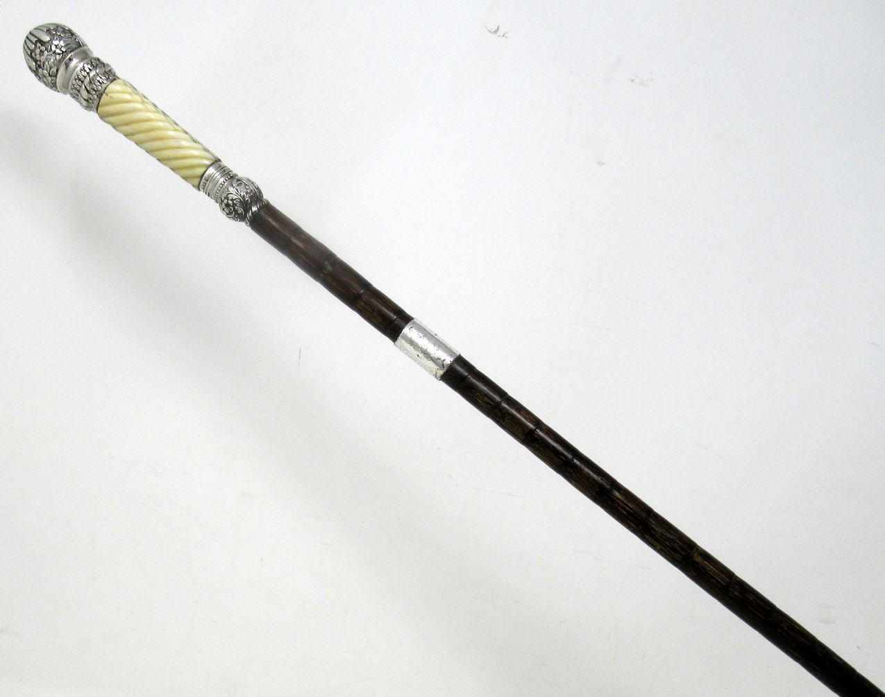 498. Antique Gentlemans Sword Walking Stick Cane Sterling Silver Partridge Wood 1891 - Image 3
