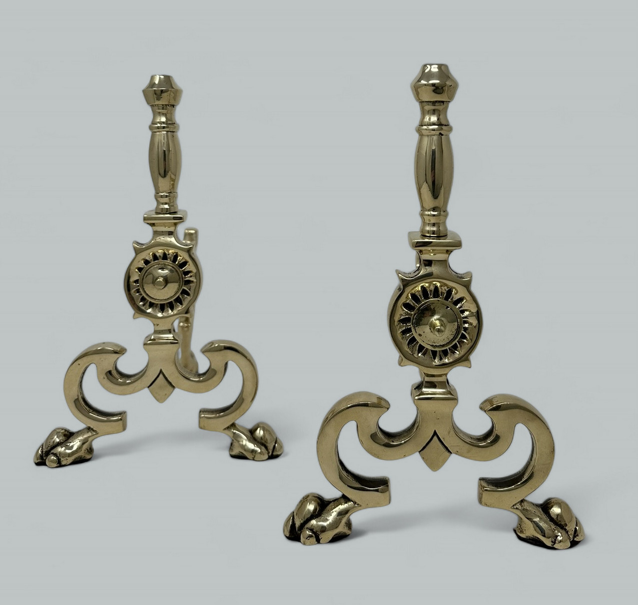 943. Antique Pair English Country House Victorian Brass Fireplace Fire Dogs Andrions - Image 5