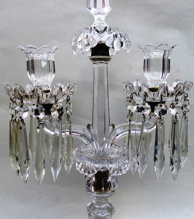 381. Fine Pair French Baccarat Full Led Crystal Candelabra 19thCt - Image 3