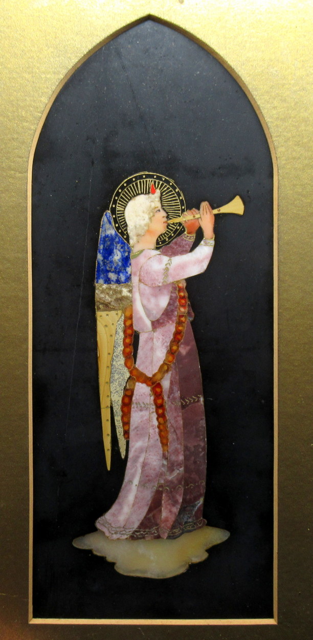 601. Superb Pietra Dura Italian Grand Tour Wall Plaques Gabriel The Archangel 19thCt - Image 3