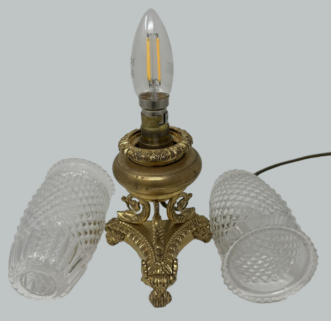 841. Antique Pair of French Doré Bronze Neoclassical Ormolu Gilt Candlesticks Lamps - Image 6