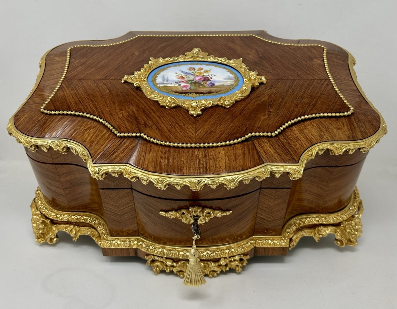888. Antique French Ormolu Kingwood Sevres Casket Jewelry Box by Vervelle Audot Paris - Image 2