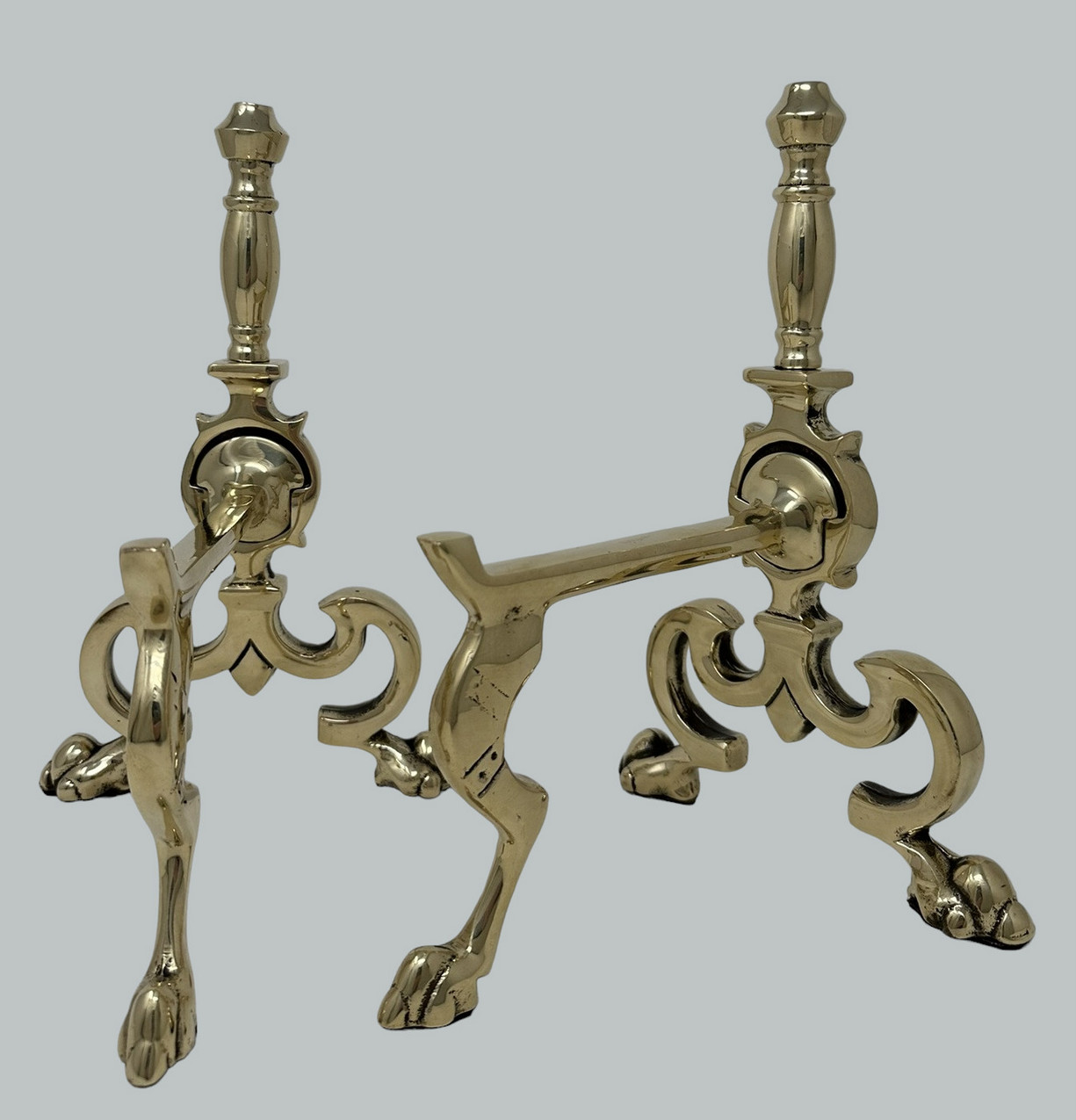 943. Antique Pair English Country House Victorian Brass Fireplace Fire Dogs Andrions - Image 8