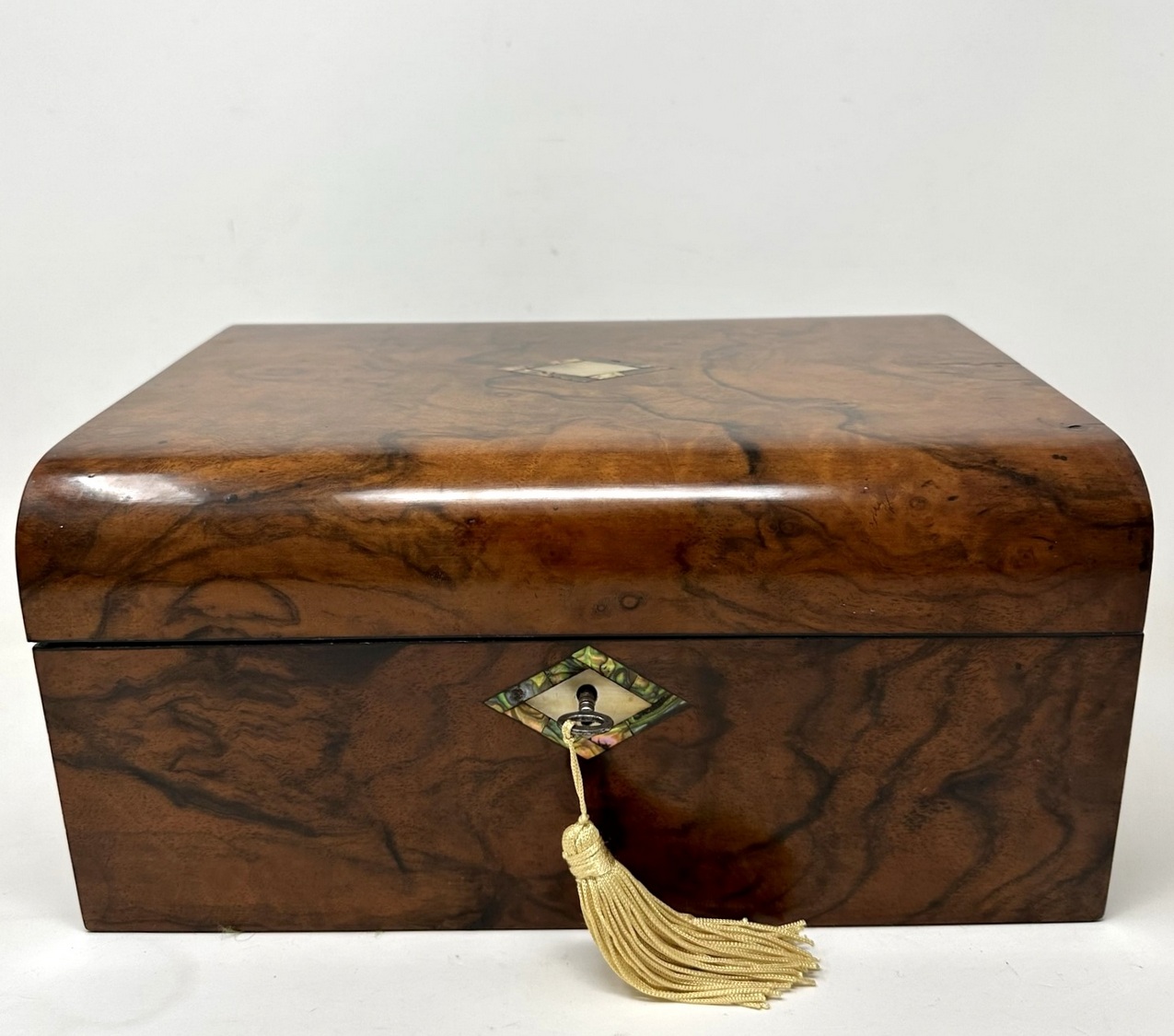 588. Antique Victorian Traveling Desk Mahogany Wooden Burl Walnut Writing Slope Box - Image 2