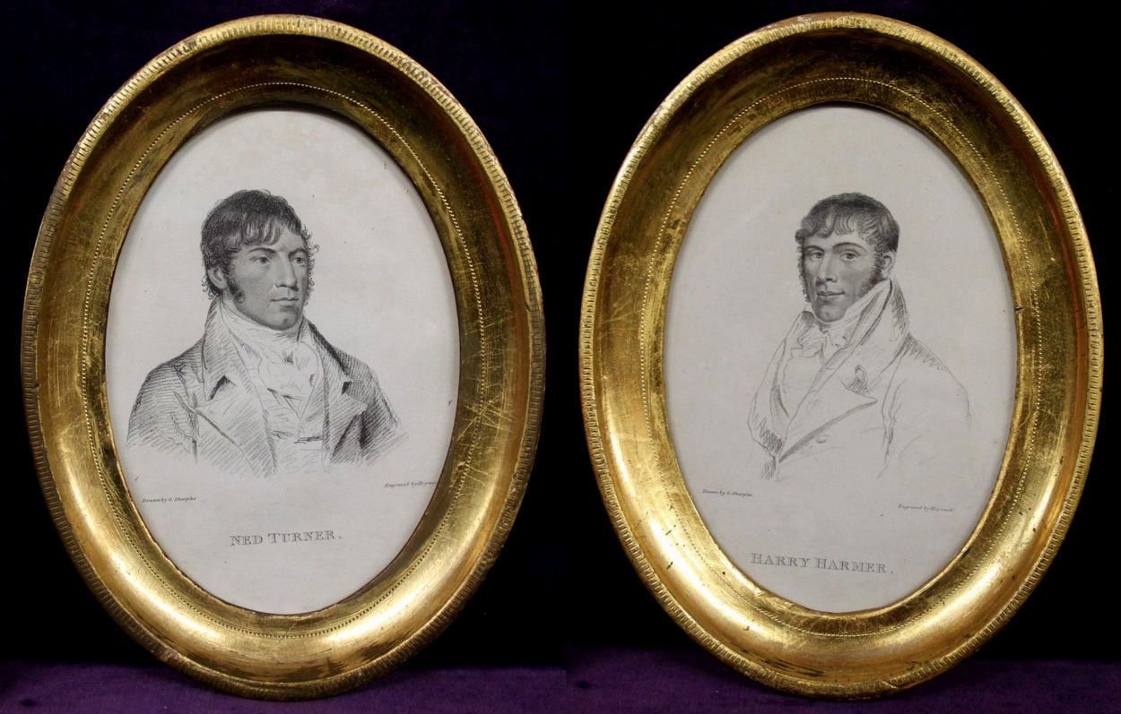 196. Rare Pair Sporting Engravings Boxers Harry Harmer Ned Turner early 19thCt
