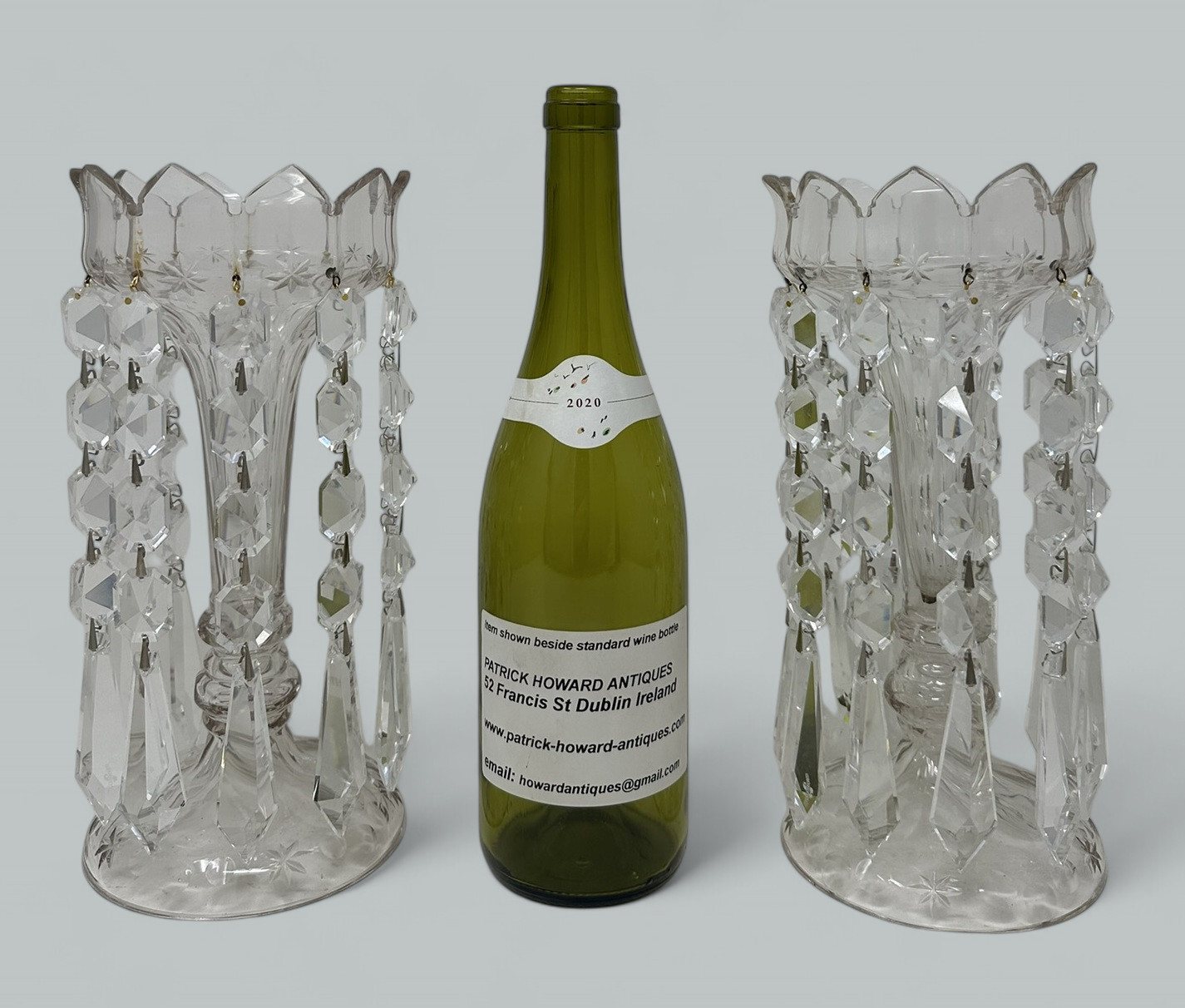 253. Antique Pair Irish Waterford Crystal Hand Cut Full Lead Lustres Vases Ireland - Image 7