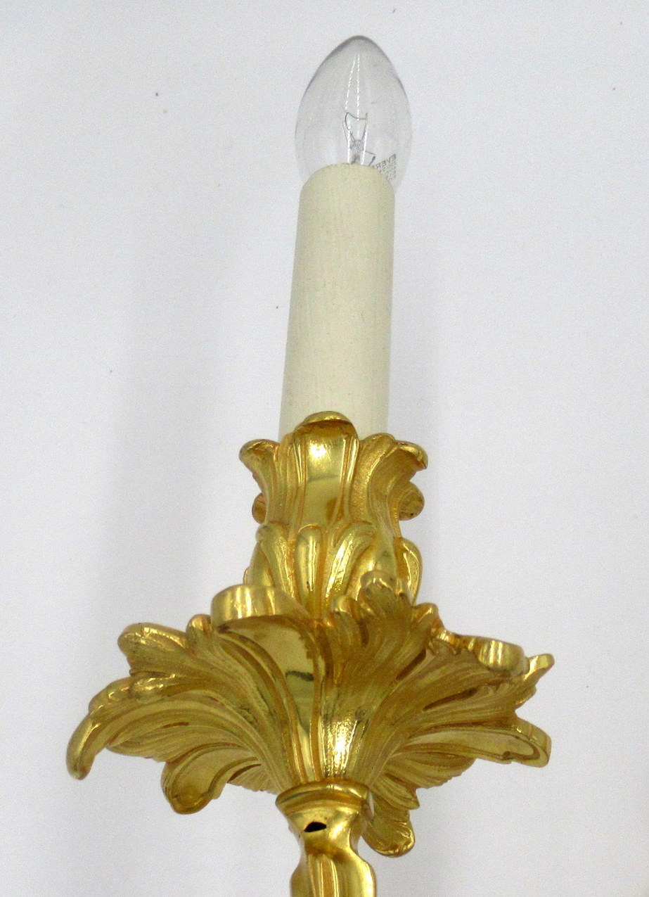 346. Antique Pair of Ormolu Gilt Bronze Twin Light Wall Candle Sconces Appliques 19Ct - Image 8