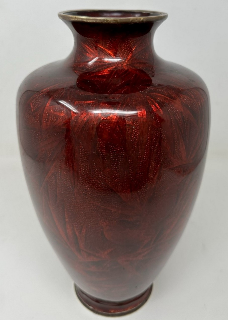301. Antique Asian Meiji Period Japanese Bronze Cloisonne Enamel Urn Vase Red Gilt - Image 2