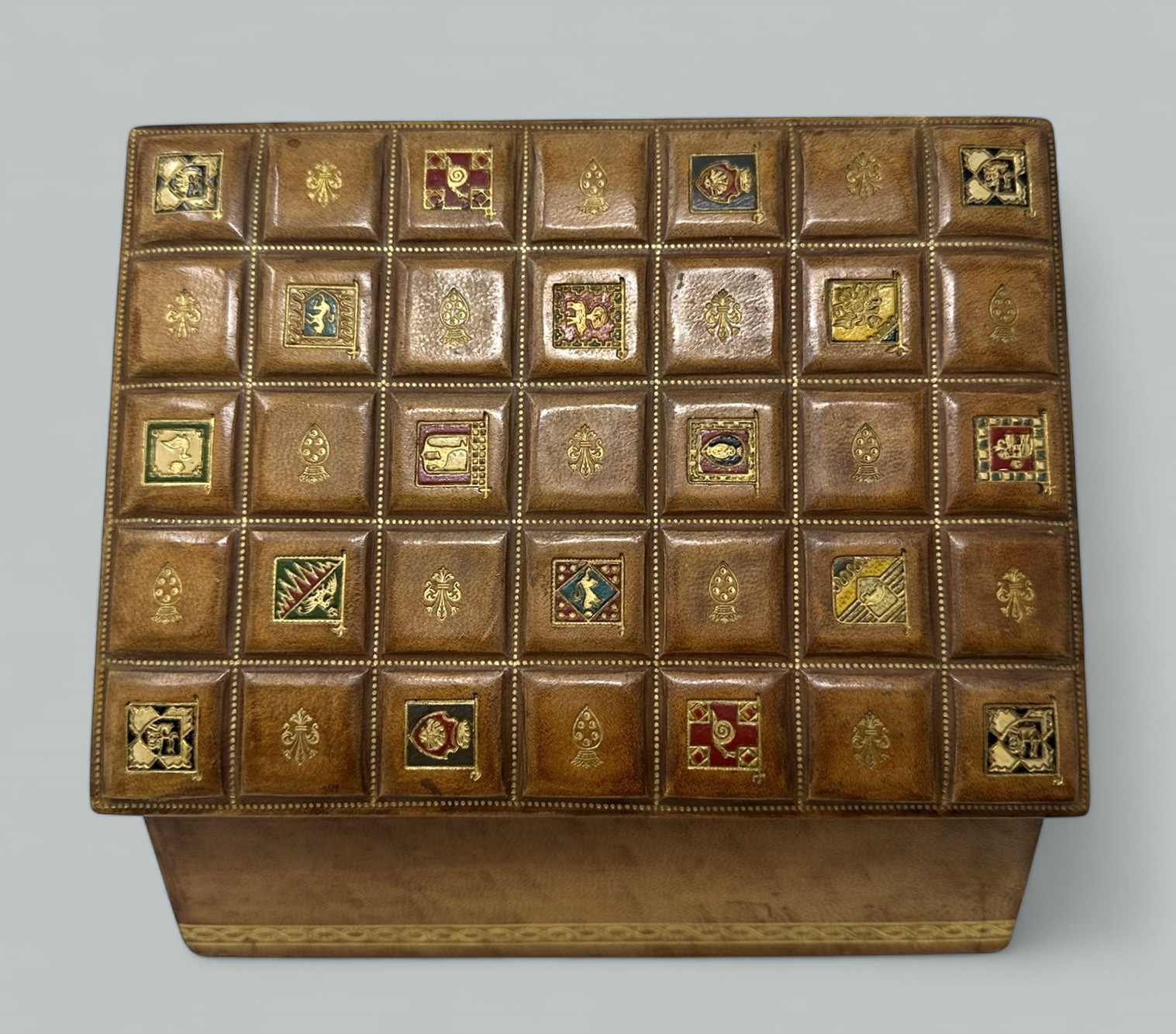 553. Antique Vintage Italian Lady's Gentleman's Faux Leather Gilt Jewelry Casket Box - Image 8