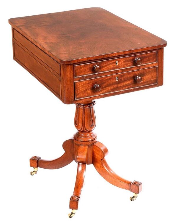 488. English Regency Flame Mahogany Work Lamp Table 19th Century
