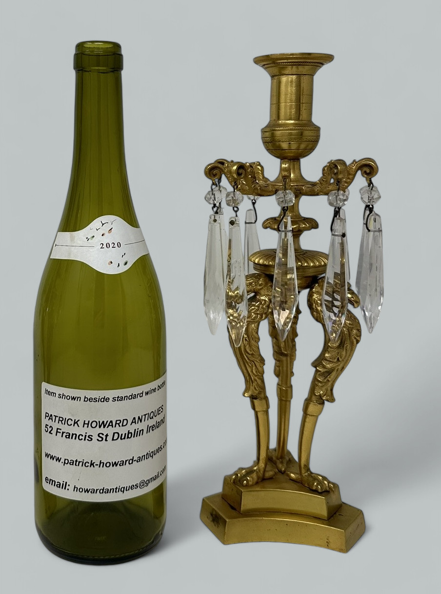 713. Antique Pair of English Regency Ormolu Bronze Lusters Candlesticks Candelabra - Image 9