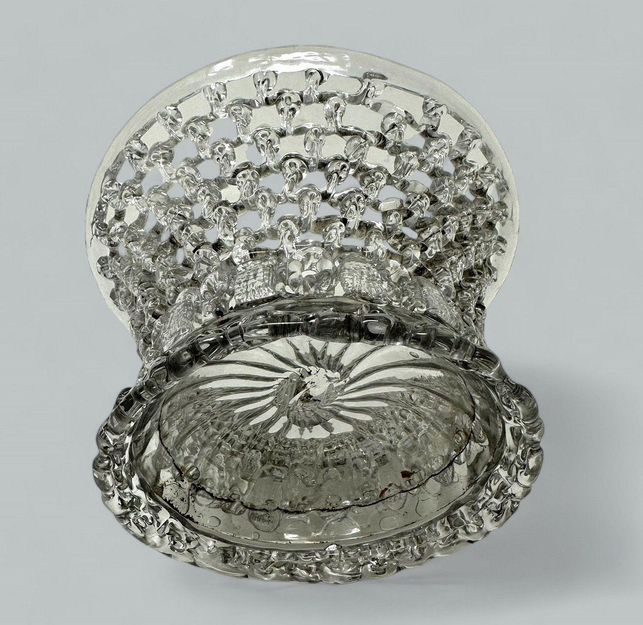 647. Antique Rare Belgian Liege Traforata Glass Basket Vase Centerpiece 18th Century - Image 6