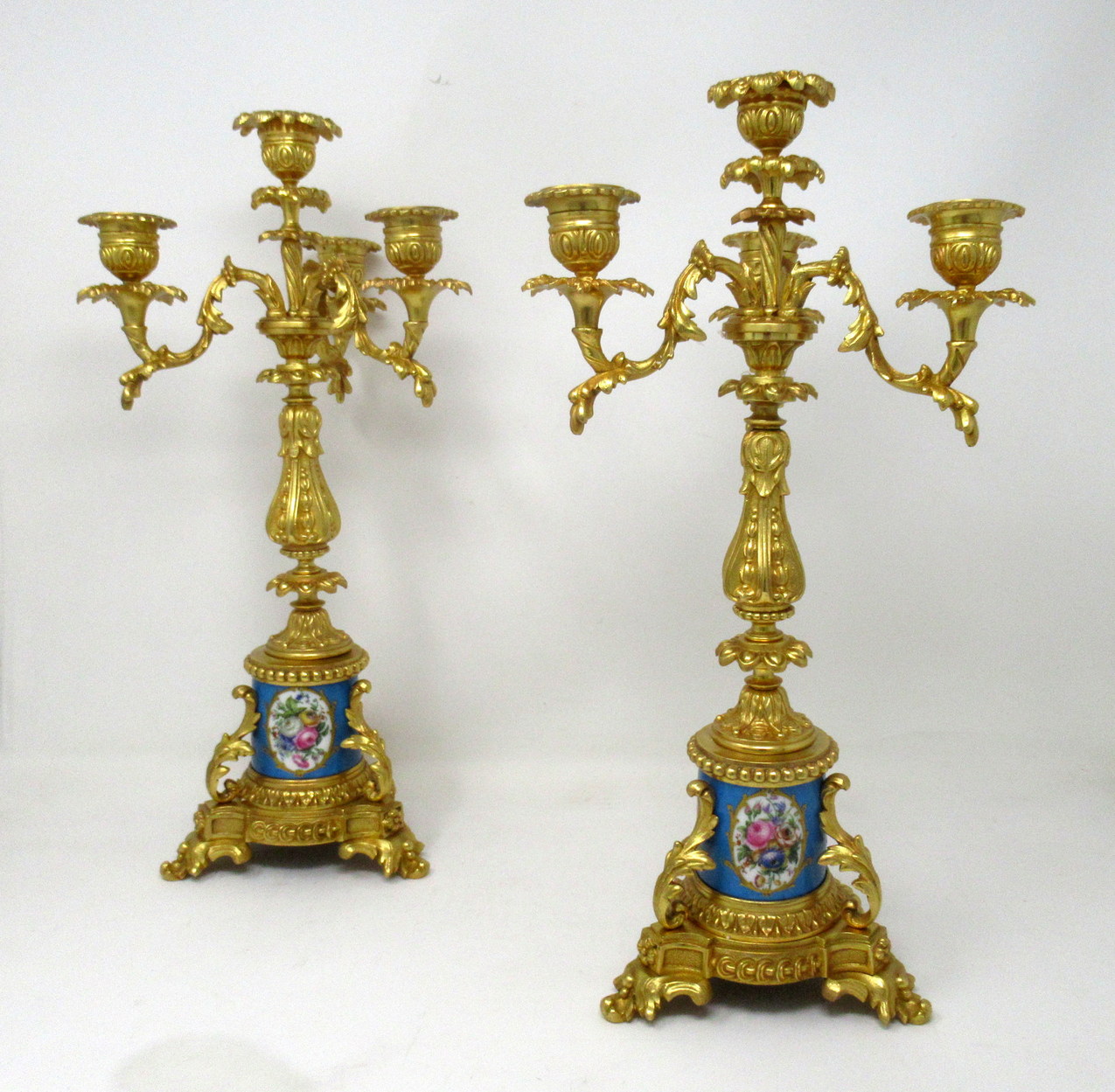 391. Antique Pair French Sevres Porcelain Ormolu Gilt Bronze Candlesticks Candelabra - Image 2
