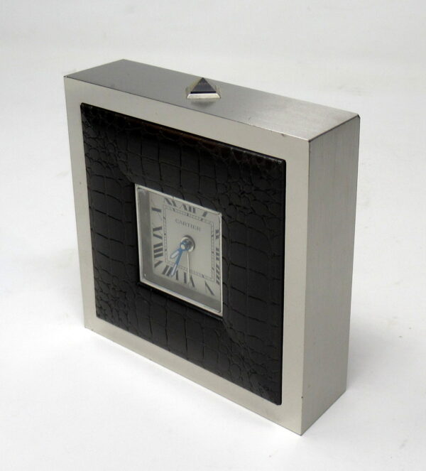 893. Stunning French Burnished Steel Travel Clock by Cartier Paris