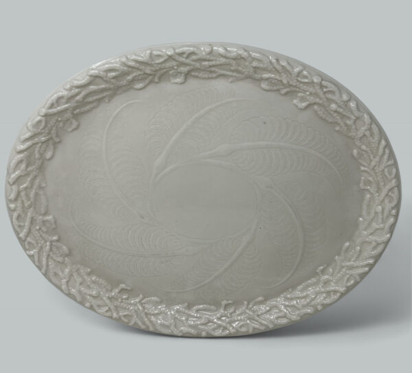 138. Antique Irish Belleek Porcelain Echinus Tray Centerpiece Black Mark Ireland 1891