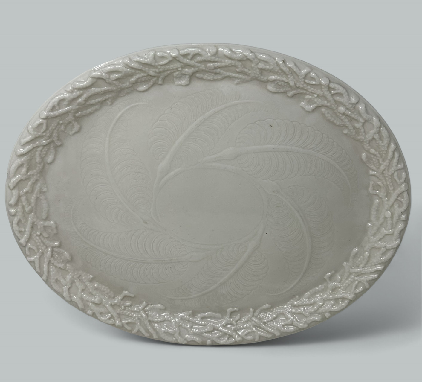 138. Antique Irish Belleek Porcelain Echinus Tray Centerpiece Black Mark Ireland 1891