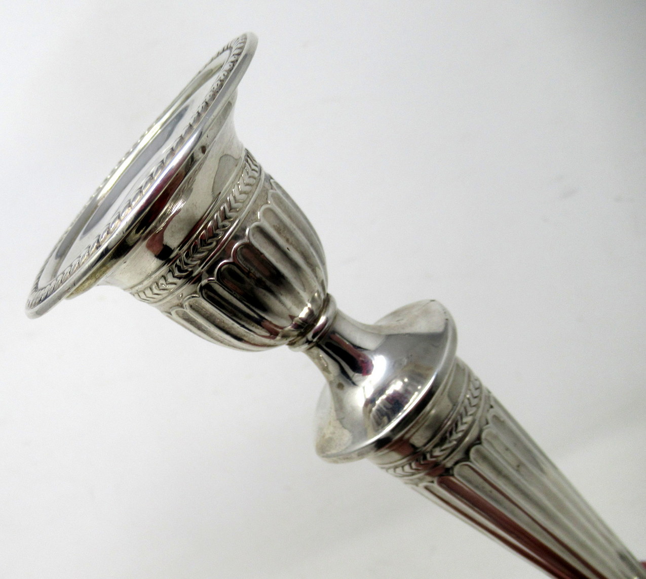 957. Antique Pair English Sterling Silver Candlesticks Candelabra Adams Style 1905 - Image 7