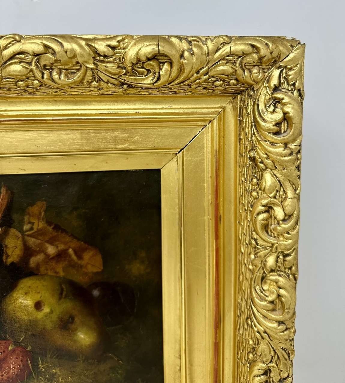 143. Antique Still Life Fruits Oil on Canvas English Oil Painting Giltwood Frame - Image 4