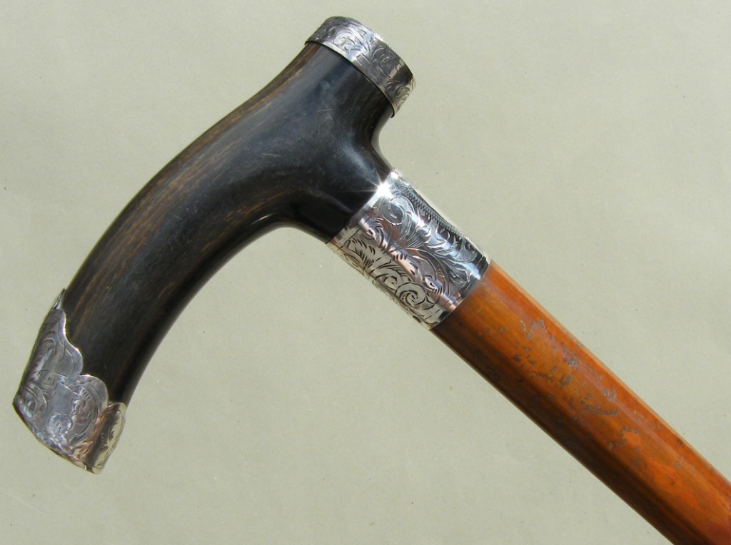 510. Malacca Walking Stick with Tau Shaped Horn Handle Dated 1904