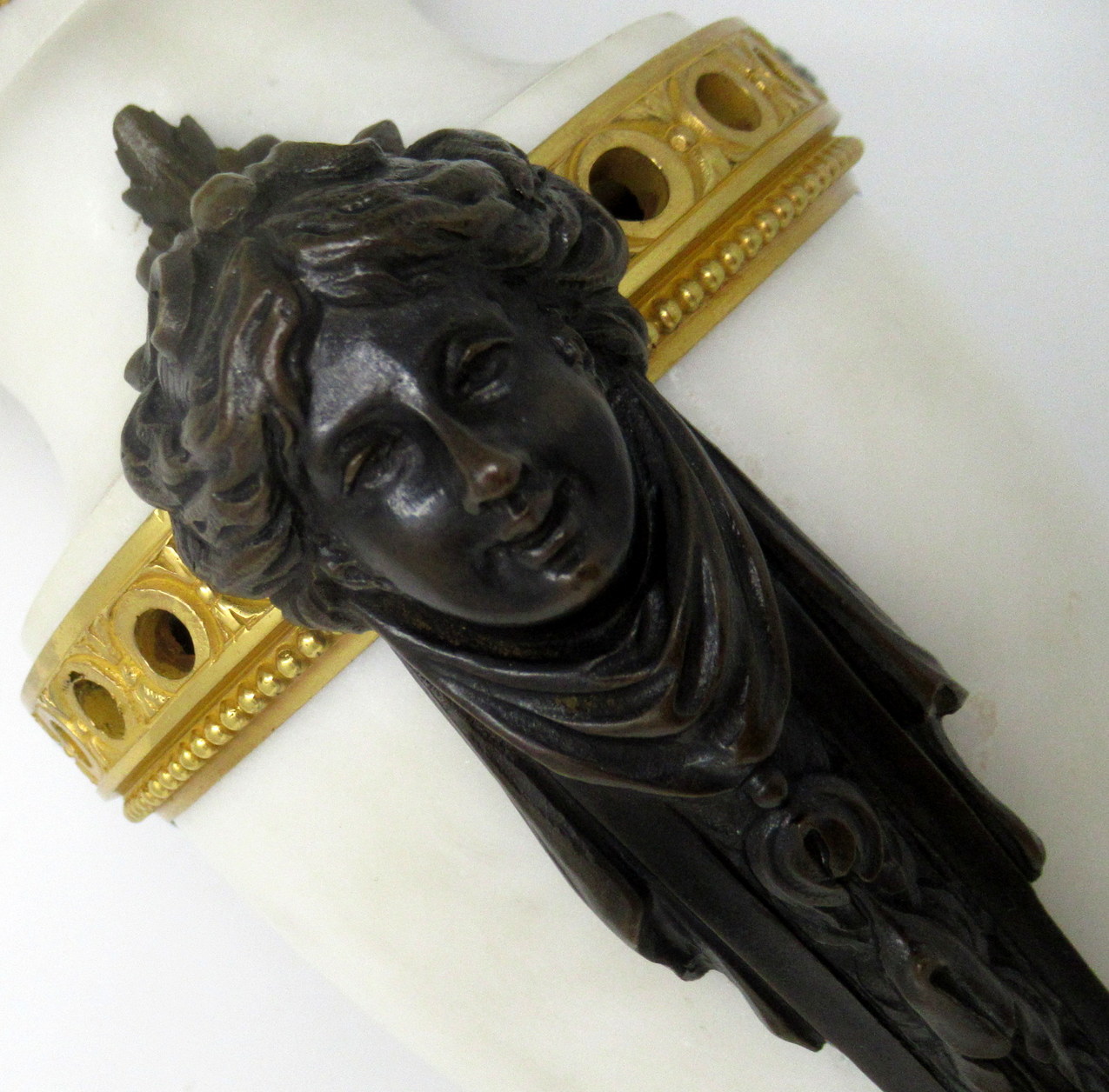 684. Antique Pair of French Ormolu Gilt Bronze White Cream Marble Urns Table Lamps - Image 8