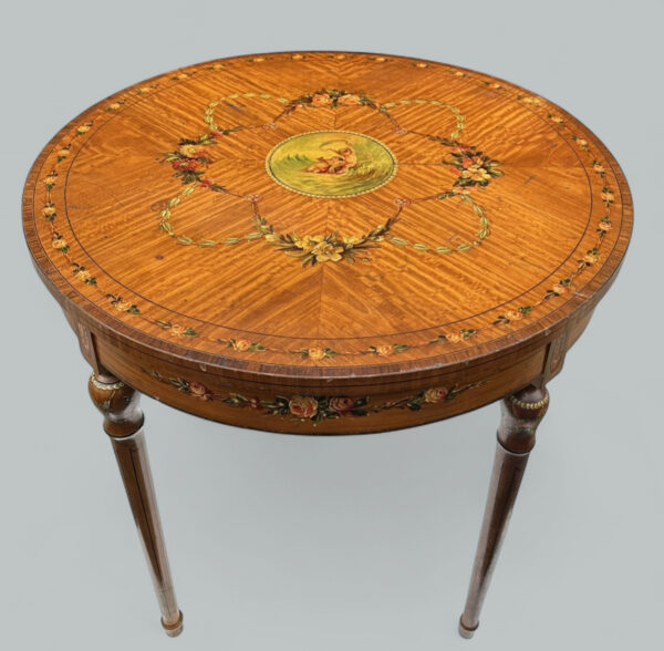 111. Antique Irish Painted Satinwood Edwardian Circular Occasional Table James Hicks