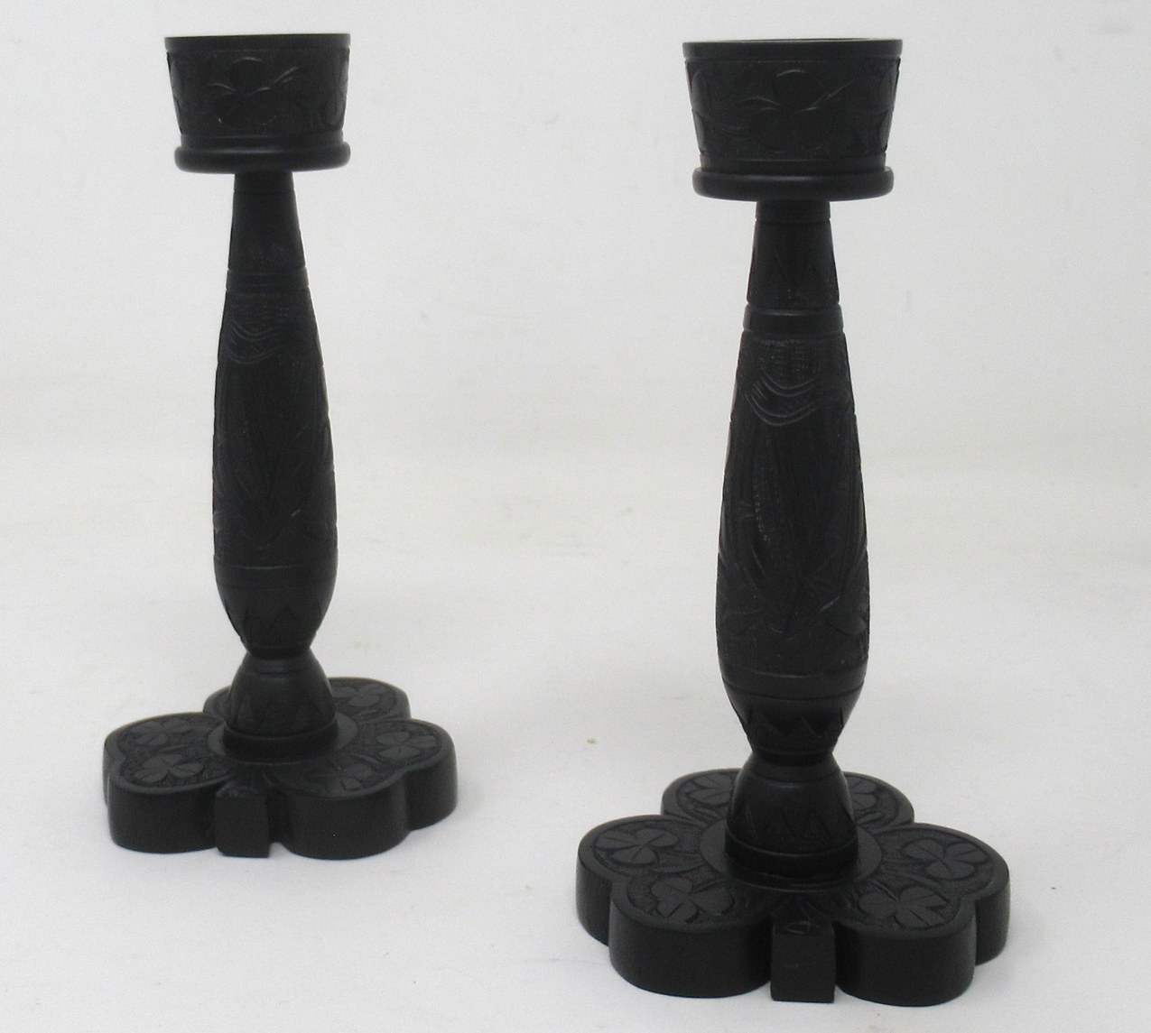 158. Irish Carved Bog Oak Desk Set Candlestick Shamrock Harp Greyhound Dublin Ireland - Image 2