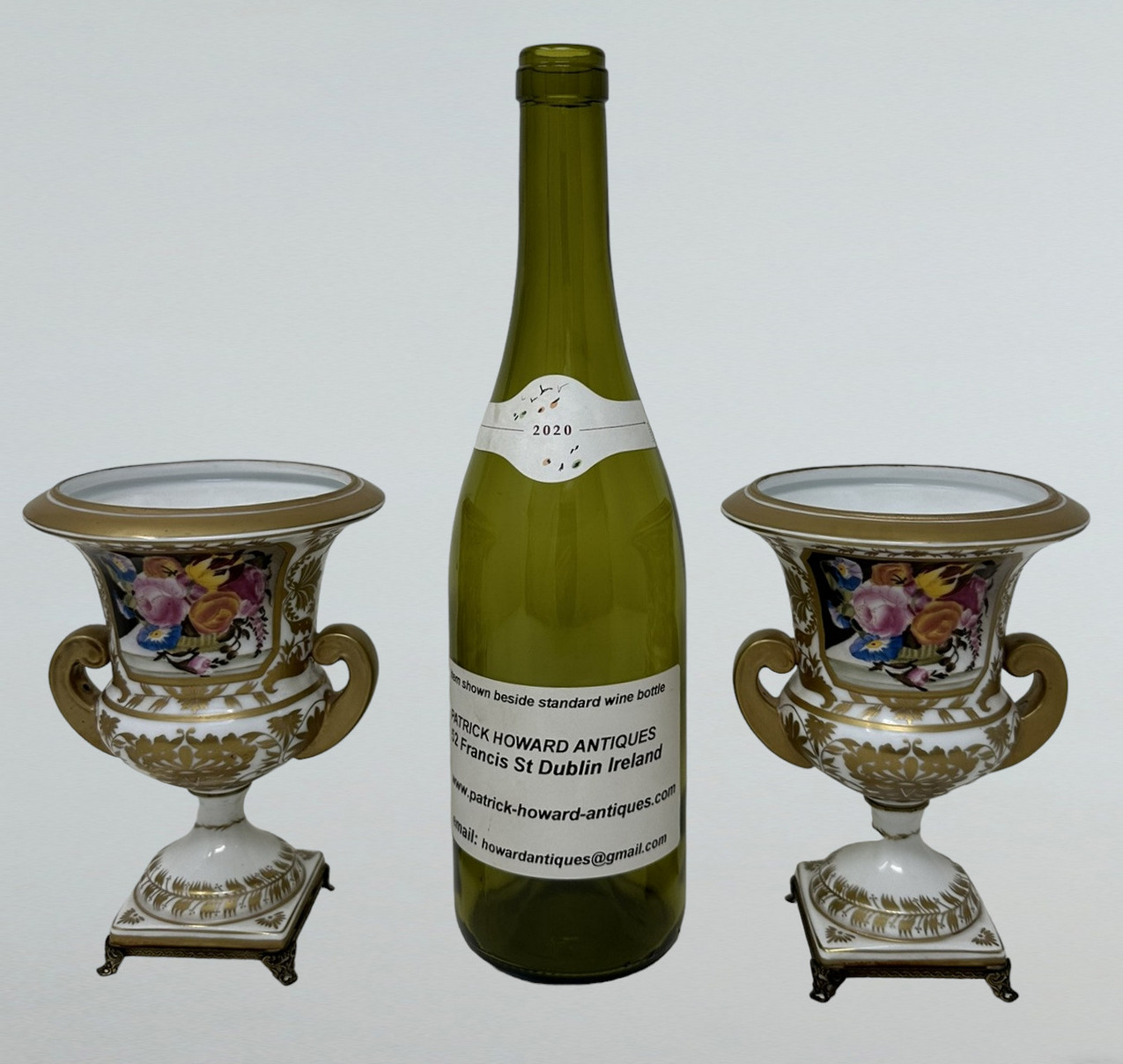 359. Antique Pair French Edwardian Campana Porcelain Urns Vases Still Life Flowers - Image 9