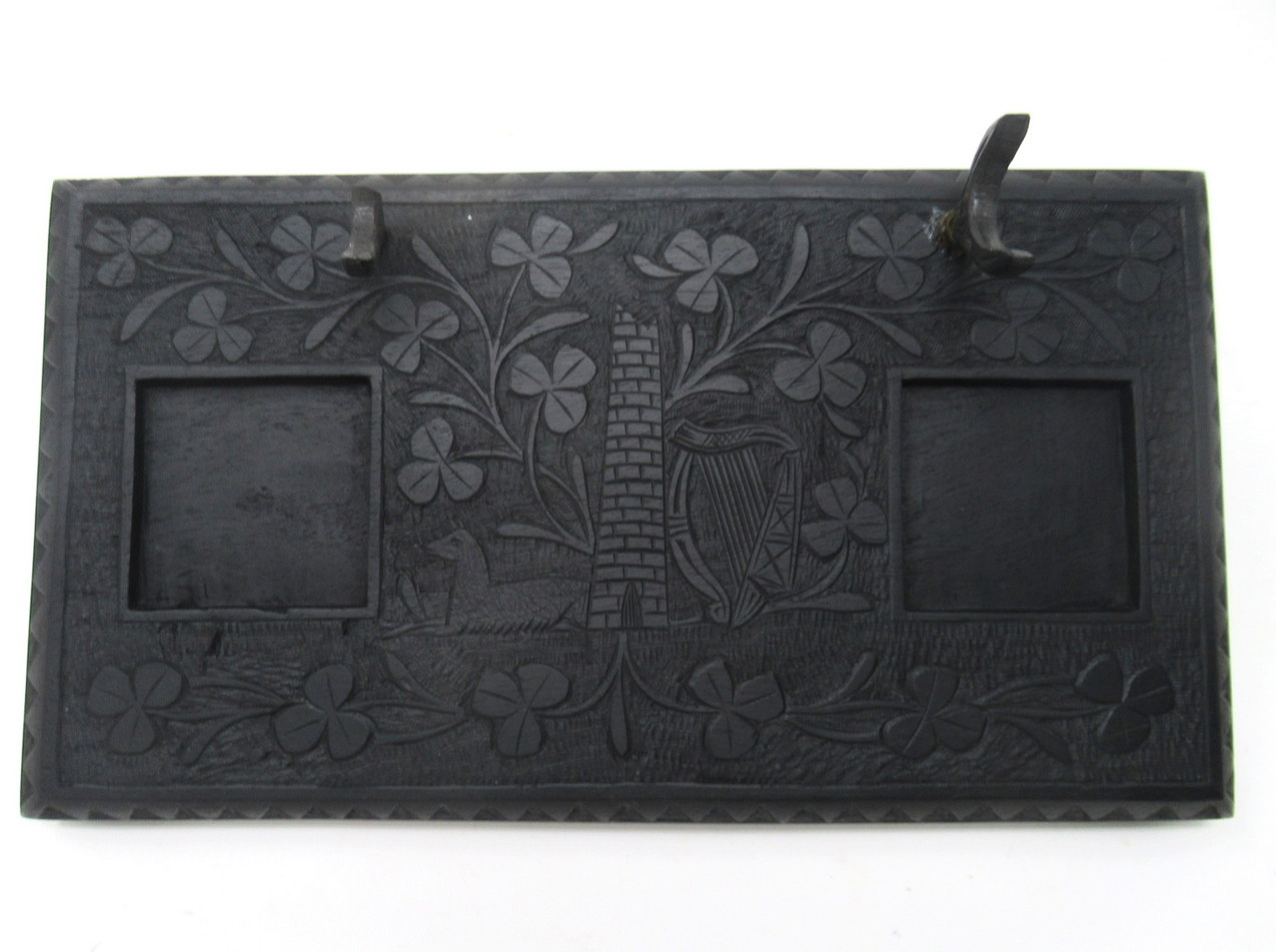 158. Irish Carved Bog Oak Desk Set Candlestick Shamrock Harp Greyhound Dublin Ireland - Image 13