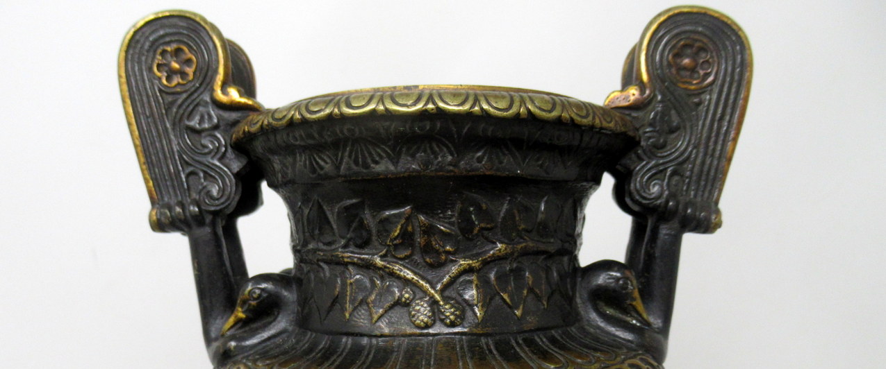 928. Antique Pair French Bronze Ormolu Townley Urns Vases Breche Violette Marble 19Ct - Image 14