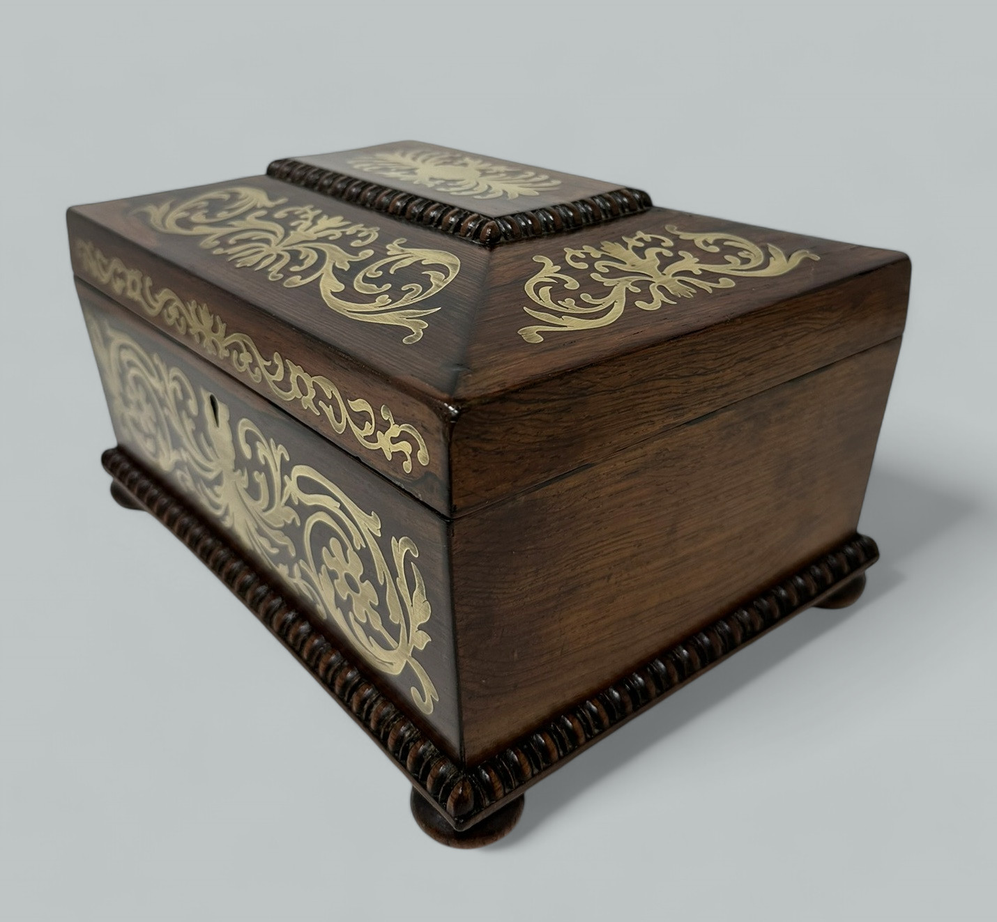 104. Antique Brass Inlaid Rosewood English Jewelry Sewing Casket Gillows Lancaster - Image 7