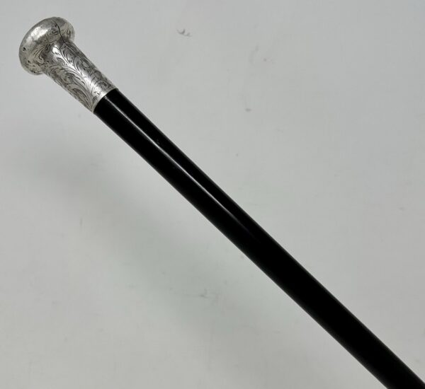 448. Antique Wooden English Walking Stick Dress Cane Sterling Silver Jonathan Howell