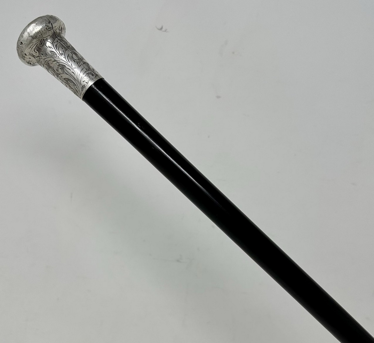 448. Antique Wooden English Walking Stick Dress Cane Sterling Silver Jonathan Howell