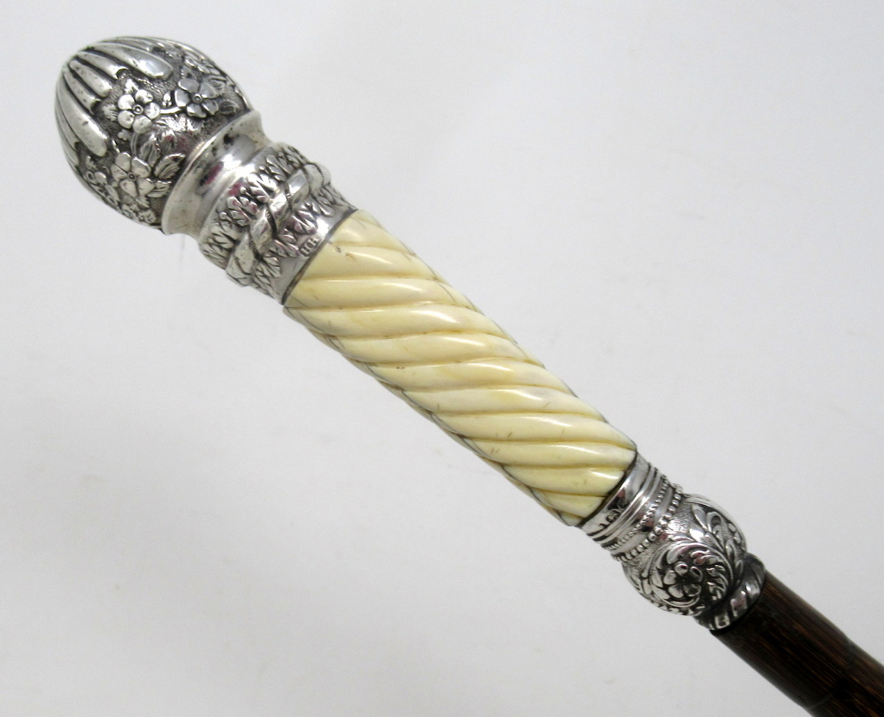 498. Antique Gentlemans Sword Walking Stick Cane Sterling Silver Partridge Wood 1891 - Image 7